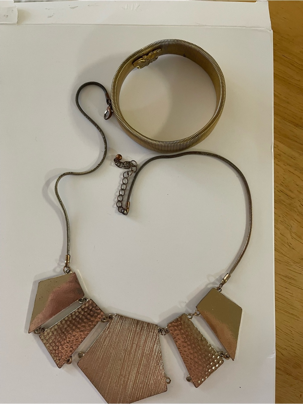 Gold-Tone Geometric Statement Necklace and Bangle Set